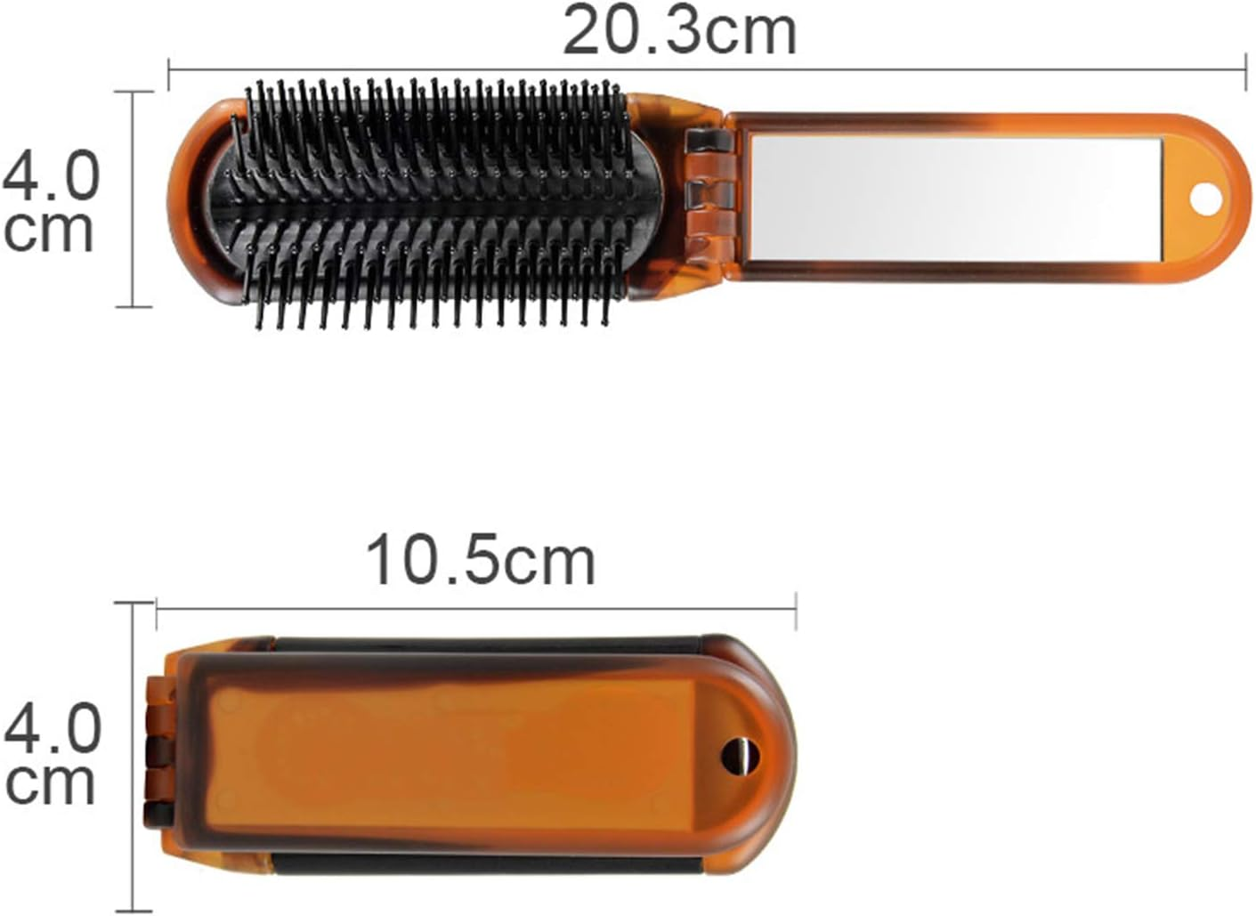 Ancable Folding Hair Brush with Mirror, Folding Pocket Hair Brush, Mini Hair Comb, Compact Travel Size, Hair Massage Comb for Travel Bag, Women and Girls (Amber) image number 3