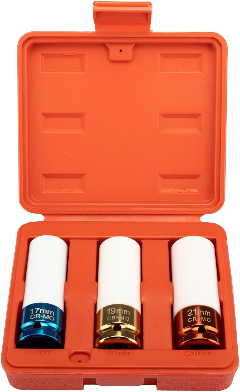 V&Auml;RMA 3-Piece 1/2-Inch Drive Heavy-Duty Wheel Protector Impact Socket Set, Thin Wall Deep Impact Socket, Lug Nut, 6 Point Metric 17Mm 19Mm 21Mm, Automotive Tire Repair Tools (ED Colour Coating)