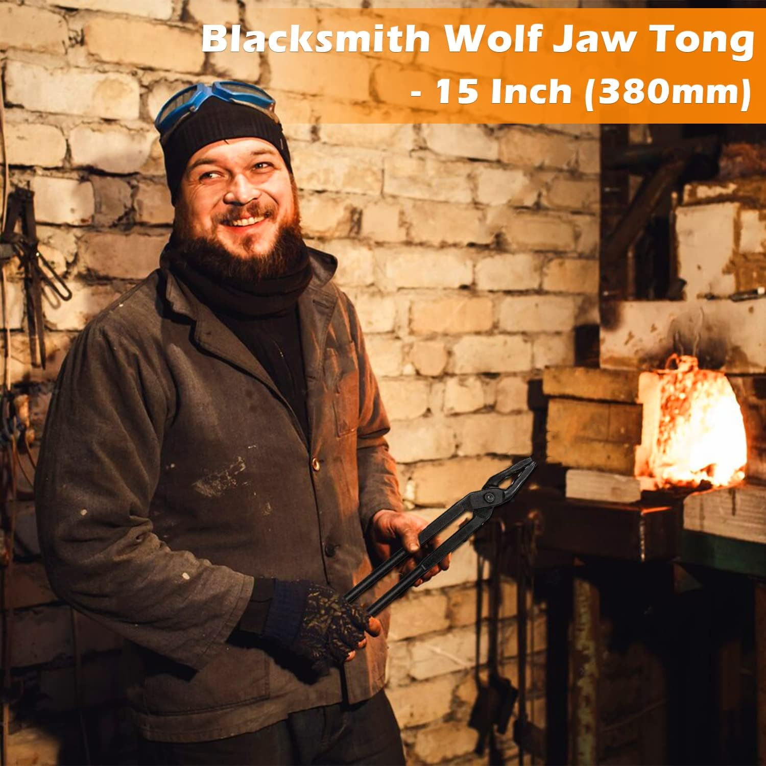 Upgraded Blacksmith Tongs Wolf Jaw Blacksmithing Tongs for Beginner & Seasoned Blacksmiths, Bladesmiths & Craftsmen (15 in (380Mm)) image number 1