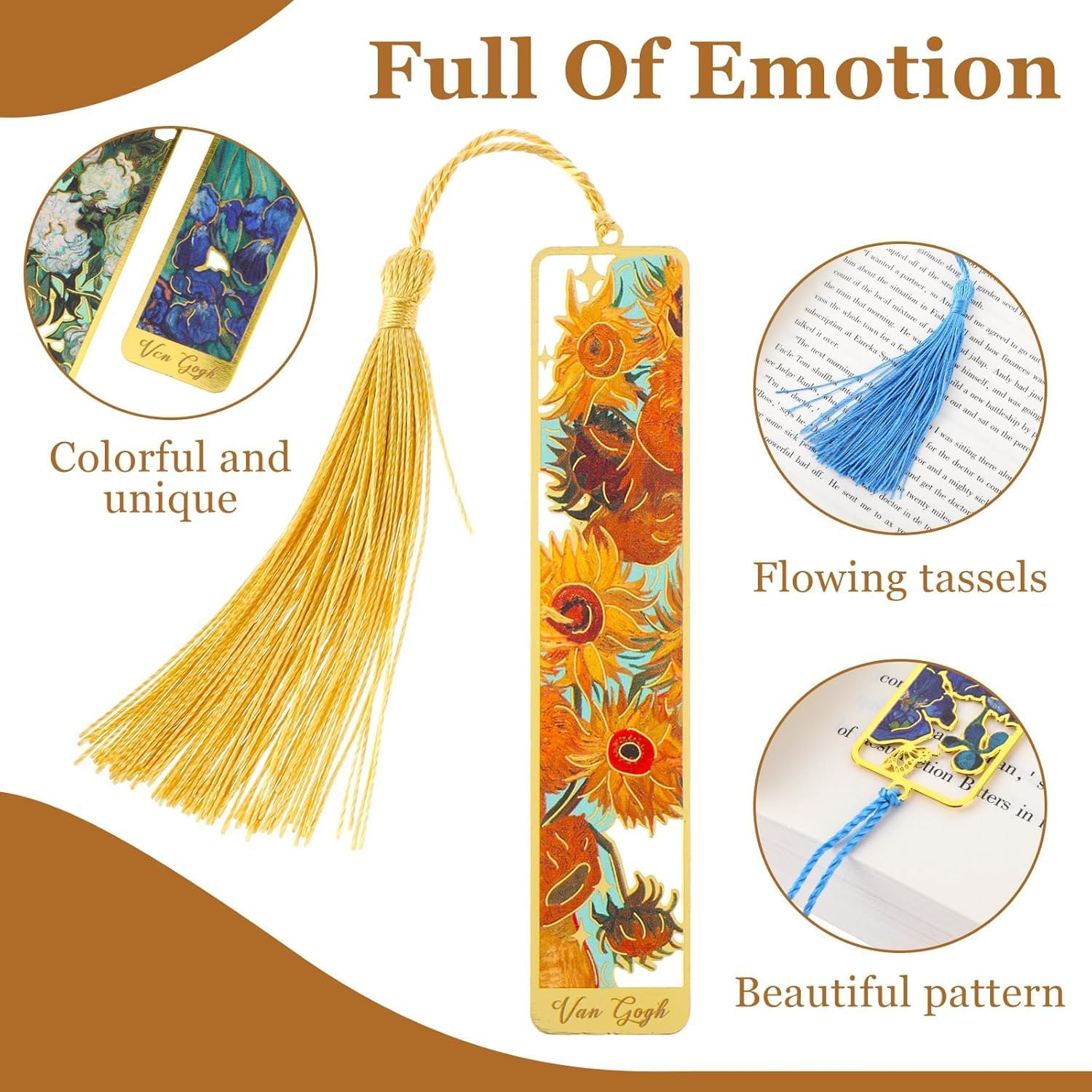 PQCLXUYA 1 Pieces Metal Bookmarks with Tassel,Gold Hollow Metal Bookmark, Vintage Book Marks for Reading Women, Men, Kids, Book Lovers, Reading Accessories Gifts for Book Lovers (White Rose Green) image number 4