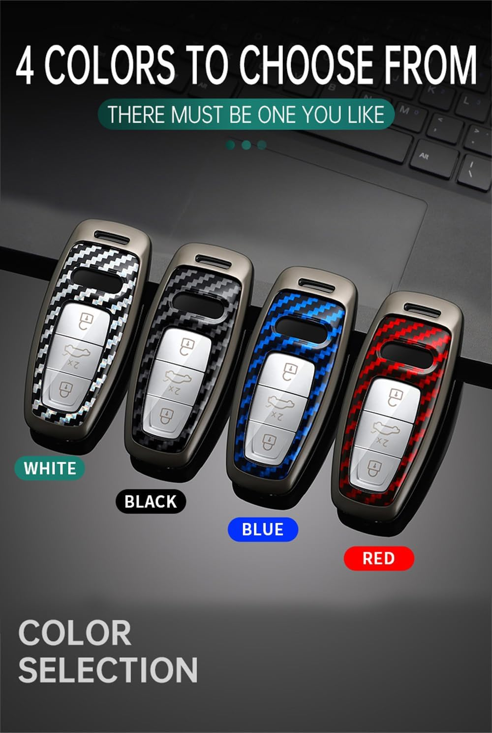 Ontto Alloy Car Key Fob Cover Fit for Audi A6 A7 A8 E-Tron Q5 Q7 Q8 C8 D5 A6L A8L SQ8 2019-2023 Keyless Entry Remote Key Case Keyring Key Shell Holder Keychain Protector Accessories White A - A-Blue image number 3