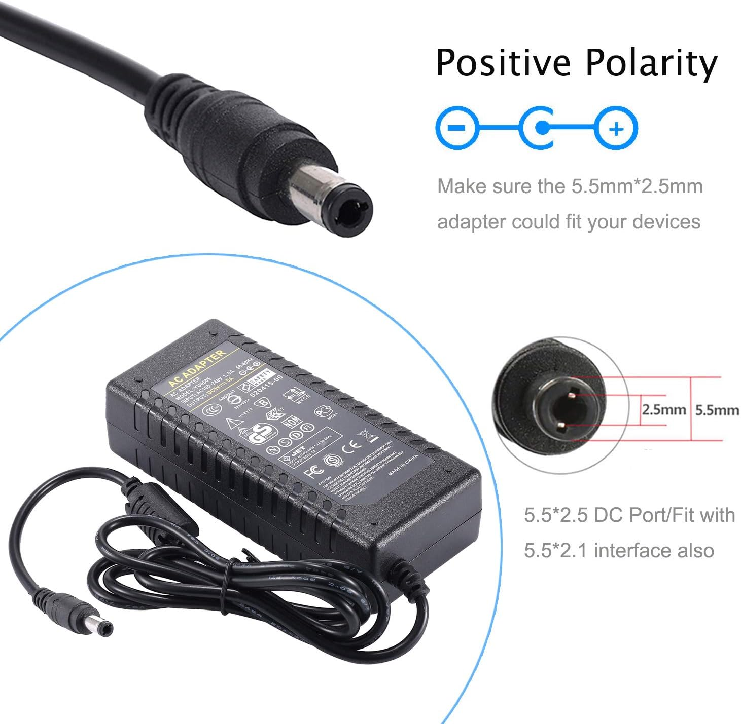 5V 5A Power Supply Adapter - Cfsadapter AC 100-240V DC 5 Volt 5Amp 25W Power Converter 5.5Mm X 2.5Mm Plug for LED Strip Lighting image number 2