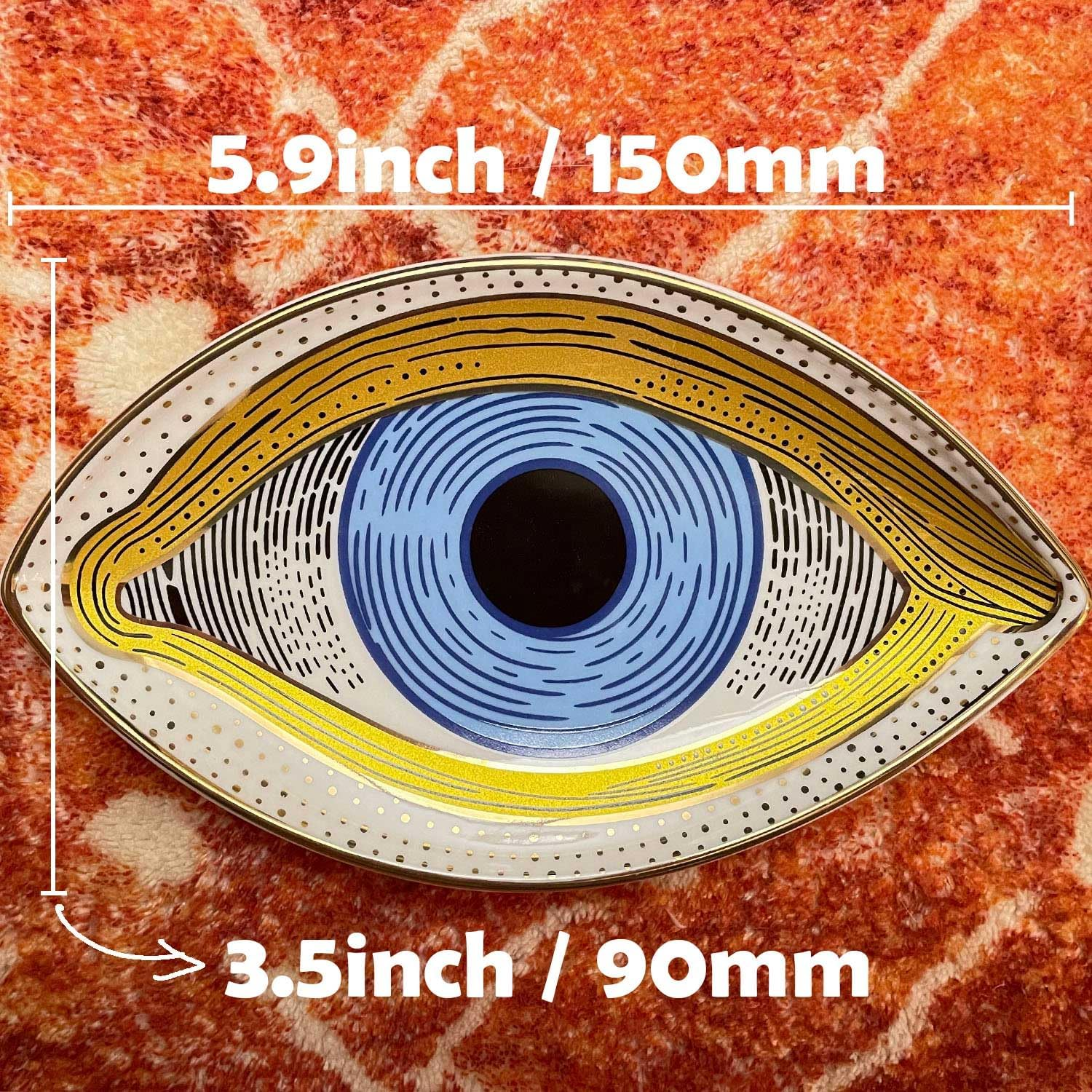 Exquisite Small Ceramic Jewelry Tray - Trinket Dish Evil Eye Decor, Gold Plate Ring Holder, Modern Boho Home Essentials, Perfume Organizer, Witchy, Aesthetic Room Decor, 5.9" X 3.5" (Pharaoh) - Black Hamsa image number 4