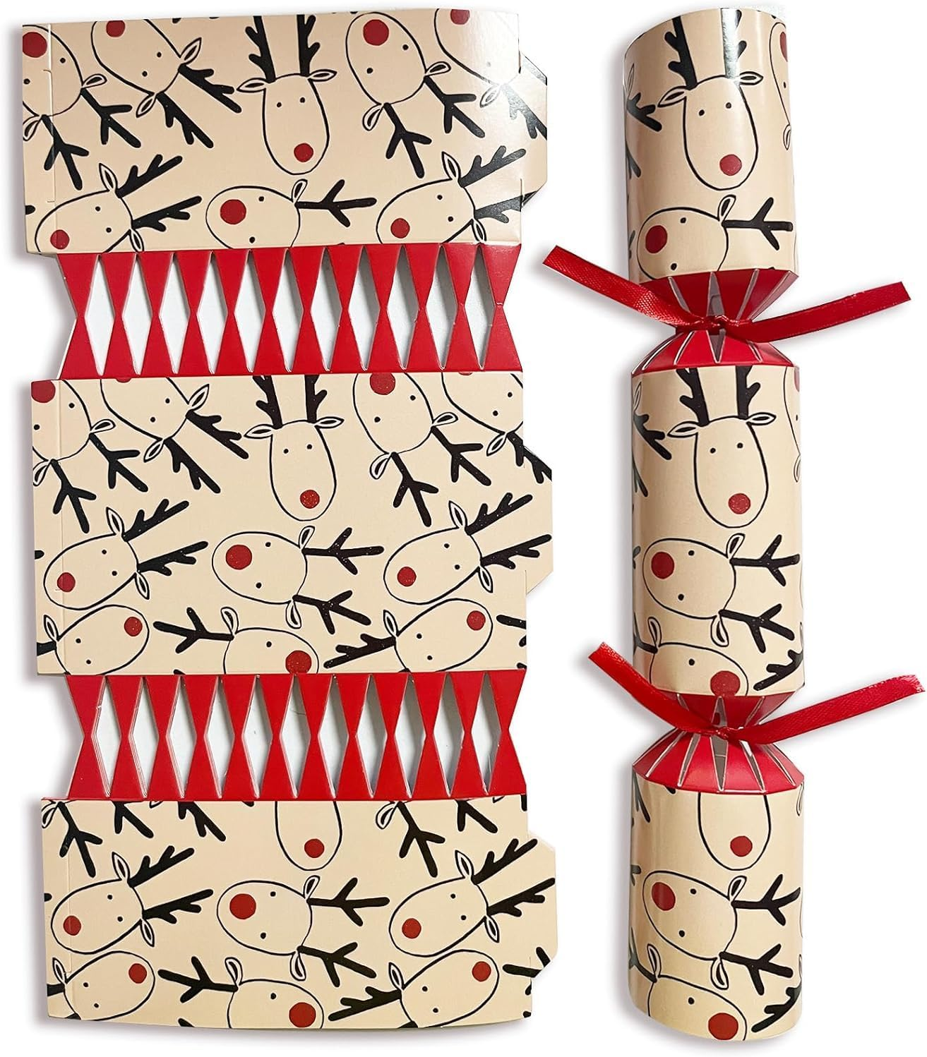 Volsha 10 Luxury Chritmas Crackers, 10 Hats 20 Strings Christmas Party Game Deer DIY Cracker Festive Seasonal (Brown) (Brown)