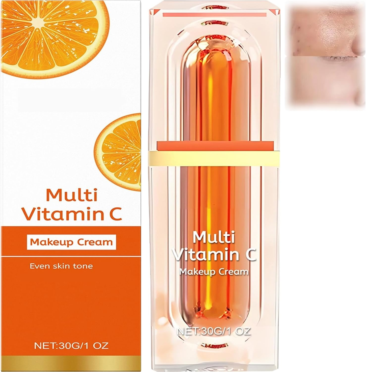 Japanese Vitamin C Tone-Up Cream, Multi-Vc Brightening Moisturiser, Lightweight Makeup Base with Hydrating Concealer, for All Skin Types, Daily Use, Natural Glow (1Pcs)