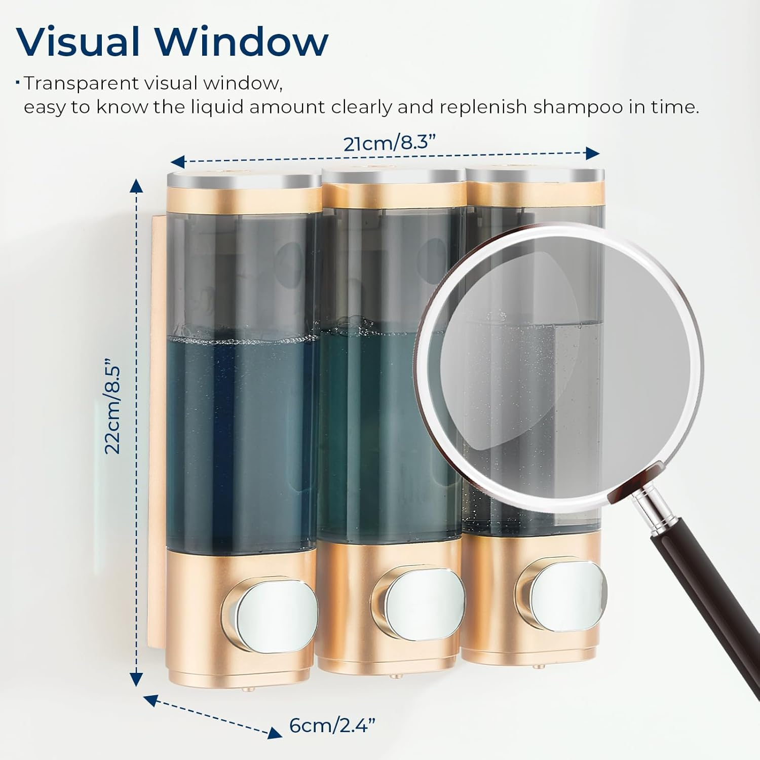 Pollock Shampoo Conditioner Dispenser Shower Soap Dispenser 3 Chamber No Drill Shampoo Dispenser for Shower Wall Mounted Shampoo Conditioner Body Wash Dispenser for Bathroom Hotel Gold image number 6