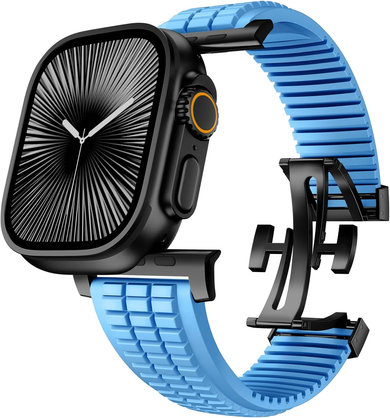 SEURE FKM Strap for Apple Watch Ultra 2/1 49 Mm, Series 10 46 Mm, Series 9/8/7 45 Mm, Series SE2/6/SE/5/4 44 Mm, Series 3/2/1 42 Mm Business Sport Fluororubber Wristbands Replacement Strap for Men