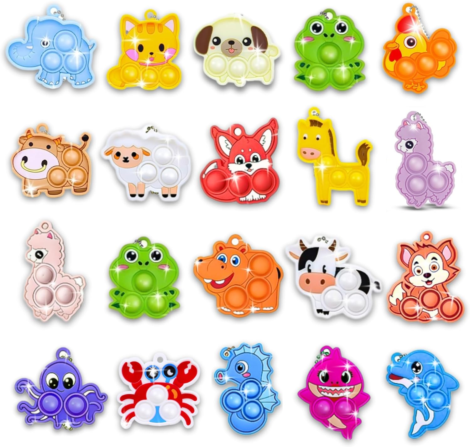 36Pcs Animal Pop Fidget Keychains - Party Bag Fillers for Kids, Lolly Bag Fillers, Bulk Toys for Classroom Prizes, Stress Relief Party Favours, Stocking Fillers for Kids, Pinata Fillers image number 2