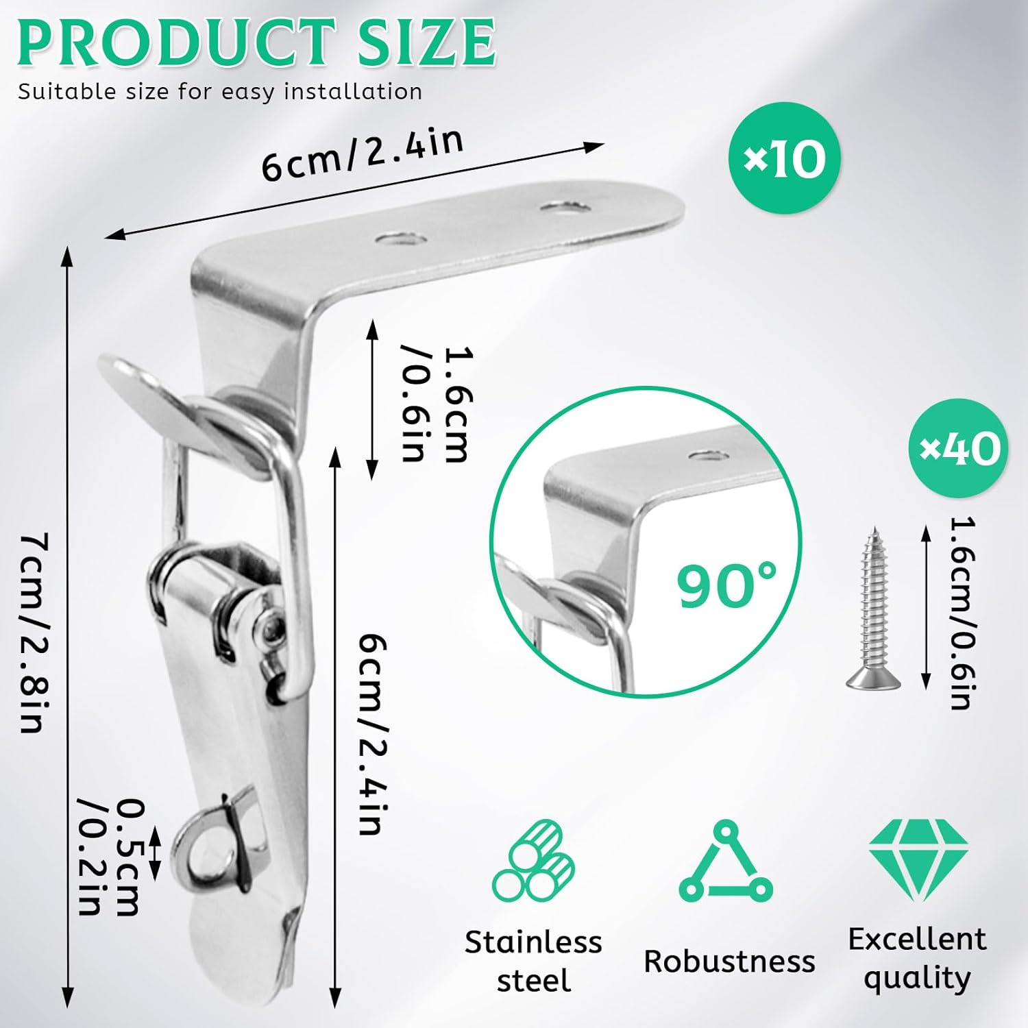 10 PCS Stainless Steel 90 Degree Spring Toggle Lock with Clasp Buckle Latch, Tool Box Door Hood Locks Latches, Cabinet Latch Hardware Corner Latch for Box Cabinet Door Barn Wooden Case (Silver)