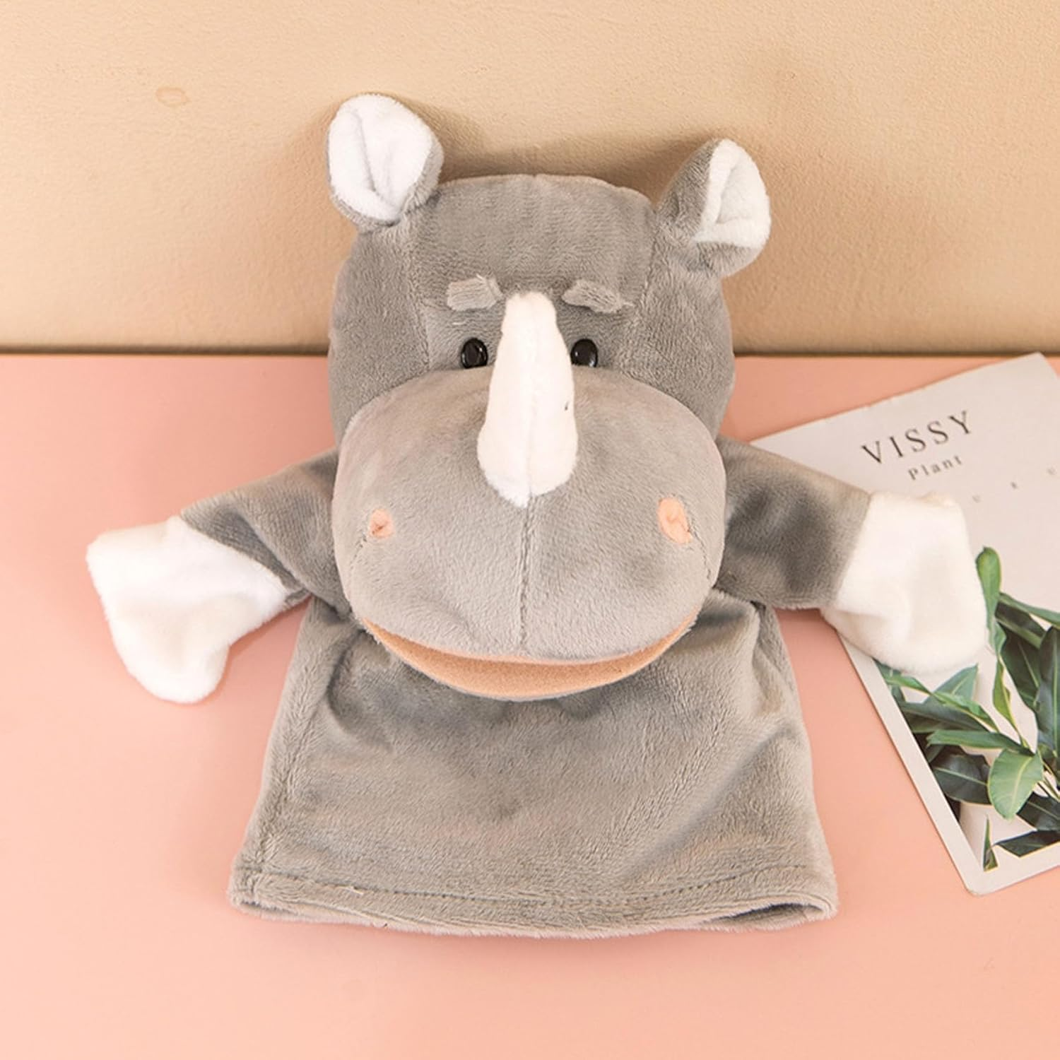 Plush Animal Rhinoceros Open Mouth Rhino Hand Puppets Toys for Imaginative Pretend Play Storytelling image number 3