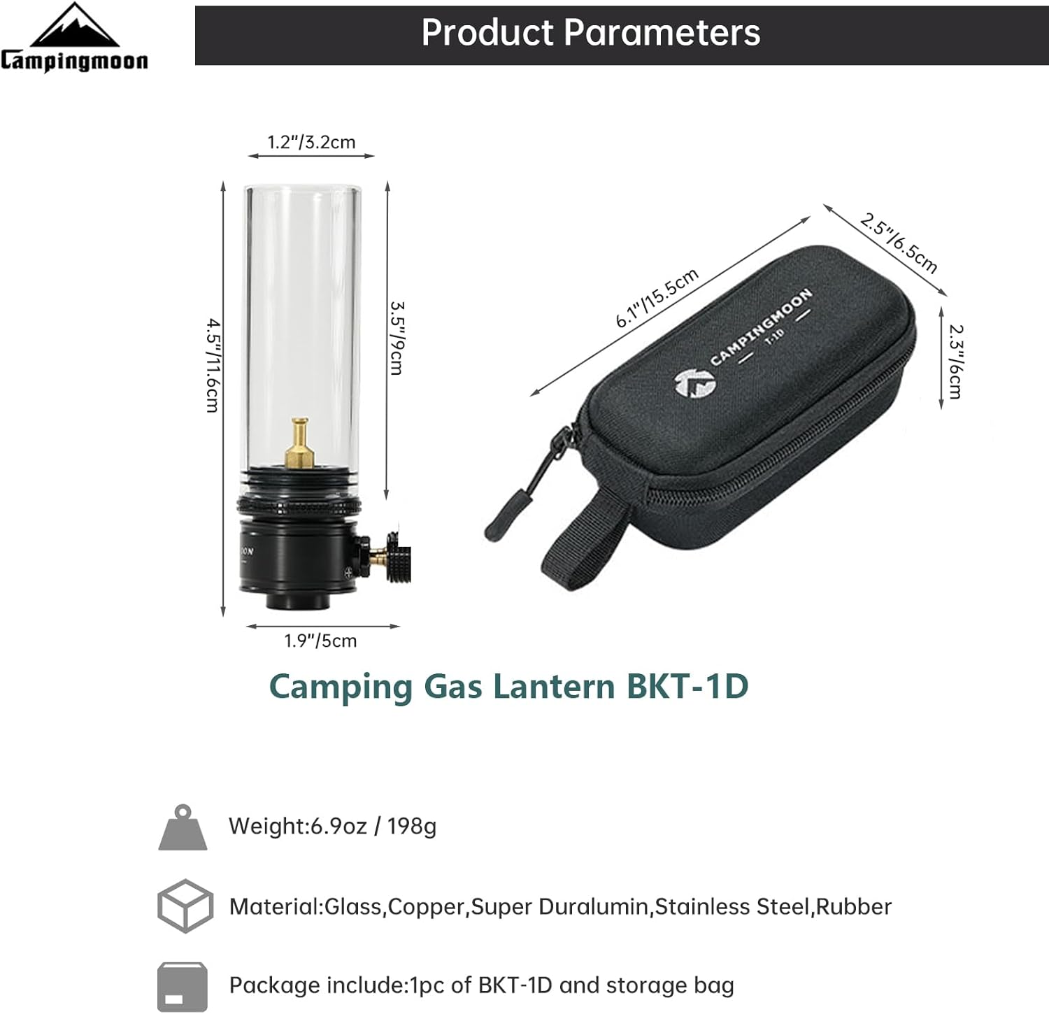 Campingmoon Camping Gas Lantern Gas Lamp Portable Outdoor Dreamlike Candle Black Camping Tent Lantern Glass Lantern image number 1