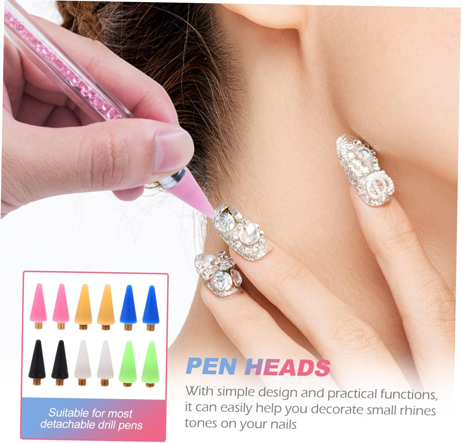 12Pcs Nail Rhinestone Picker Replacement Wax Tips Multi-Color Nail Dotting Pen Heads Manicure Tool for Precise Art Decoration and False Application image number 6