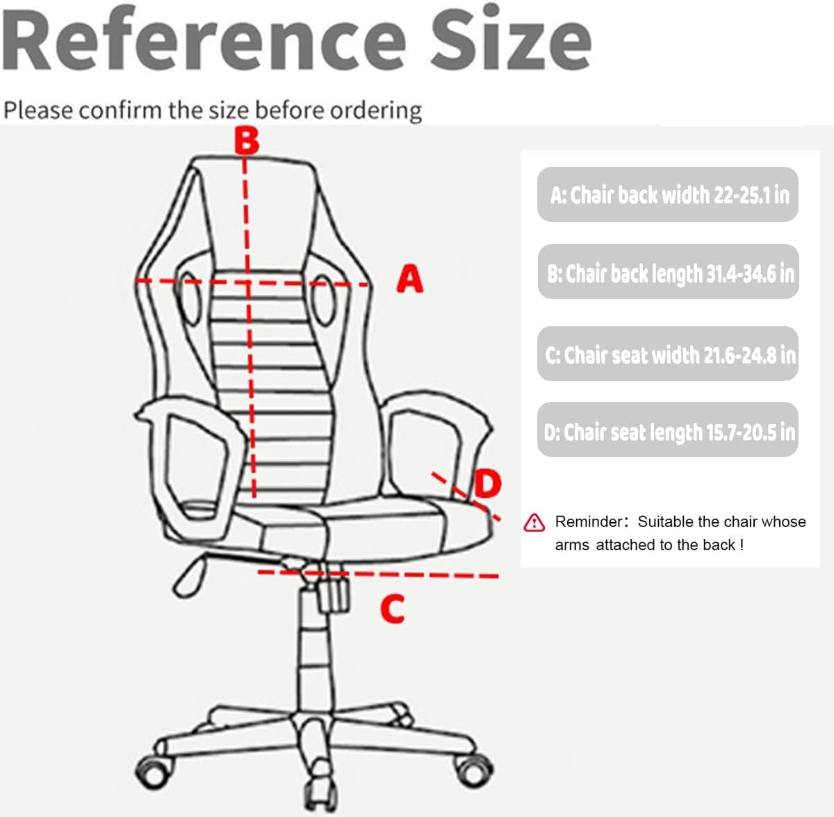 Deisy Dee NO Chair Covers - Stretchy Polyester Gaming Chair Slipcovers for Reclining Racing Chairs (Coffee) - Black image number 3