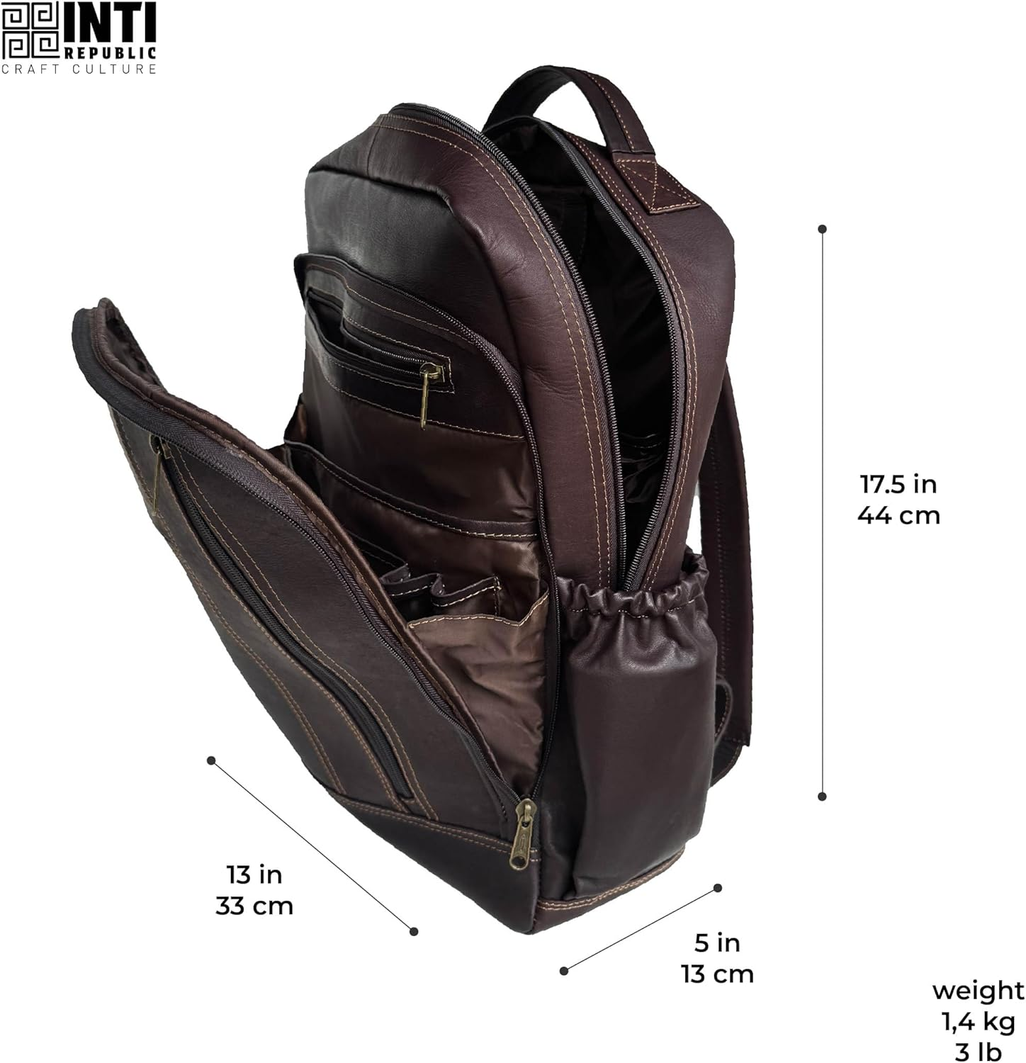 INTI REPUBLIC Classic Leather Backpack | Handcrafted, Durable & Stylish | Spacious Laptop Backpack for Work, Travel & Everyday Use | Fits 16&rdquo; Laptop image number 6