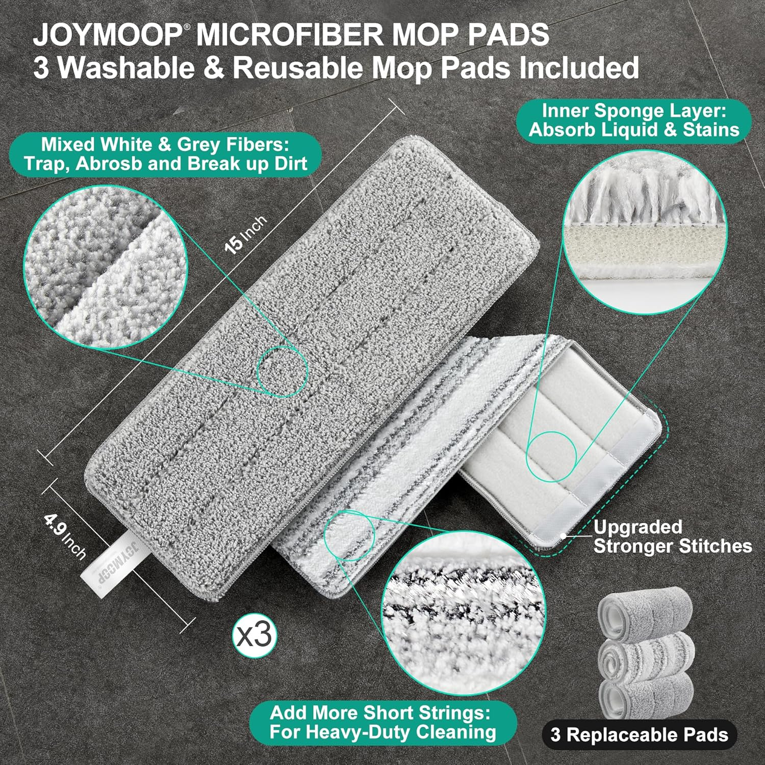 JOYMOOP Mop and Bucket Set with Wringer, Dust Mops for Floor Cleaning, Wall Cleaner with Long Handle, Microfiber Mop - White Bucket with 3 Reusable 15" Microfiber Pads image number 1