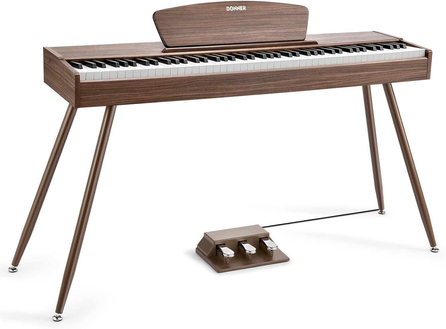 Donner DDP-80 Digital Piano 88 Key Weighted Keyboard, Full-Size Electric Piano for Beginners, with Sheet Music Stand, Triple Pedal, Power Adapter, Supports USB-MIDI Connecting, Retro Wood Color