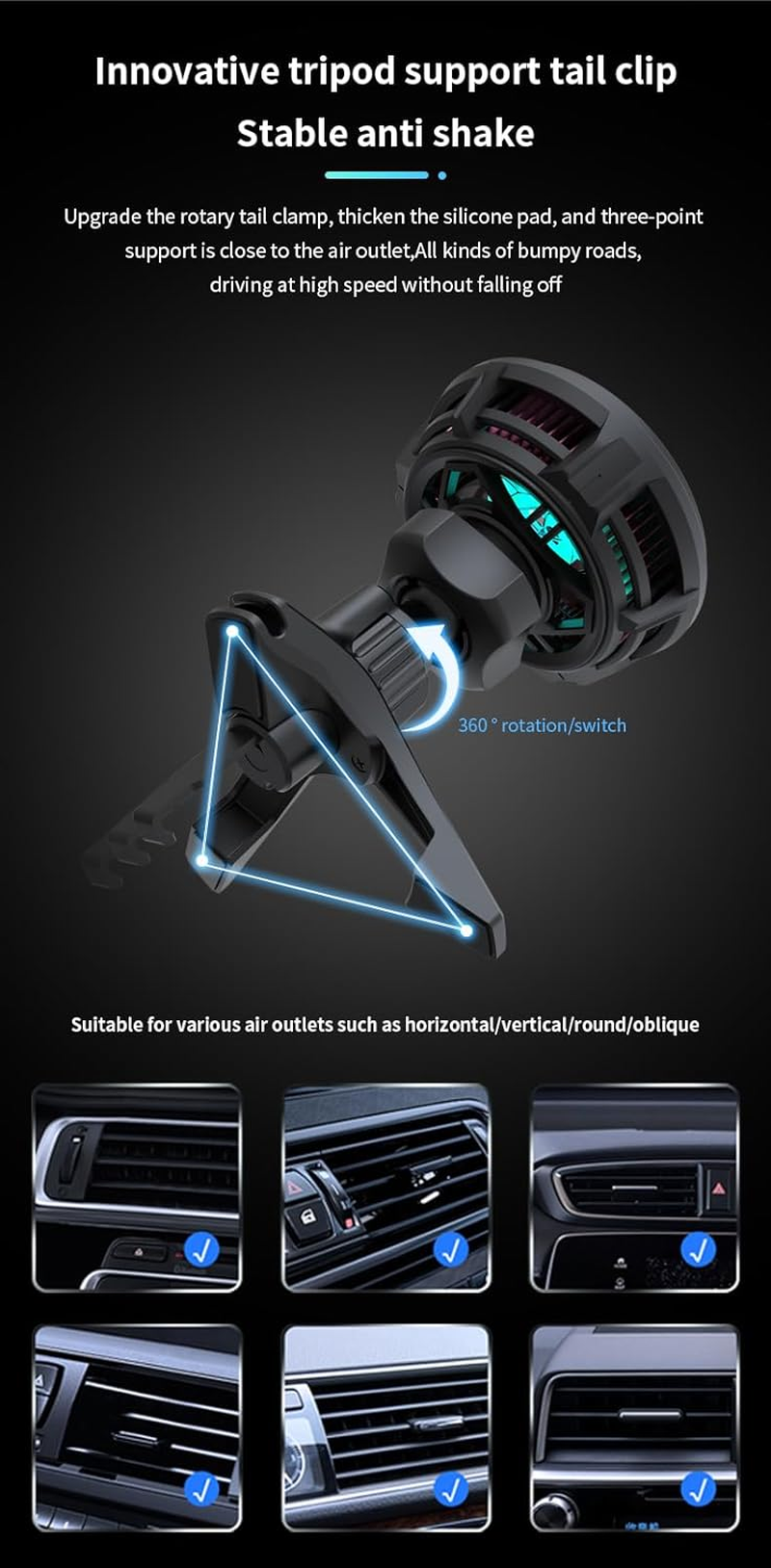 Duky Cooling Heat Fast Charger 15W for Iphone Magsafe Car Mount Charger Wireless 15W Car Holder for Iphone, Wireless Fast Charging for Iphone 16 Pro Max plus 15 14 13 12 Magsafe Case image number 5