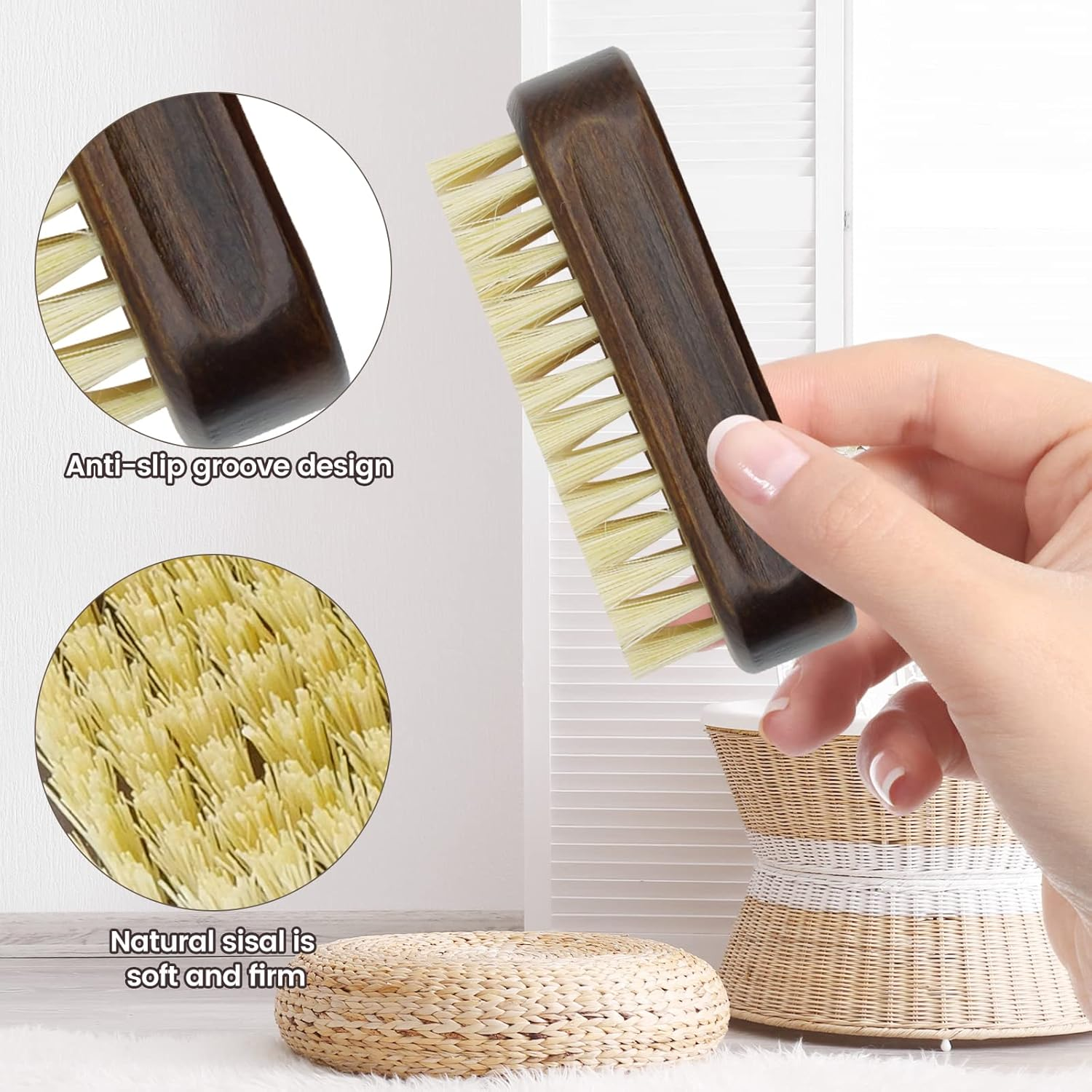 ZP Natural 2Pack Nail Brush, Wooden Handle, Sisal Bristles, Biodegradable, Angled, Brown, Round, 2 Count image number 5