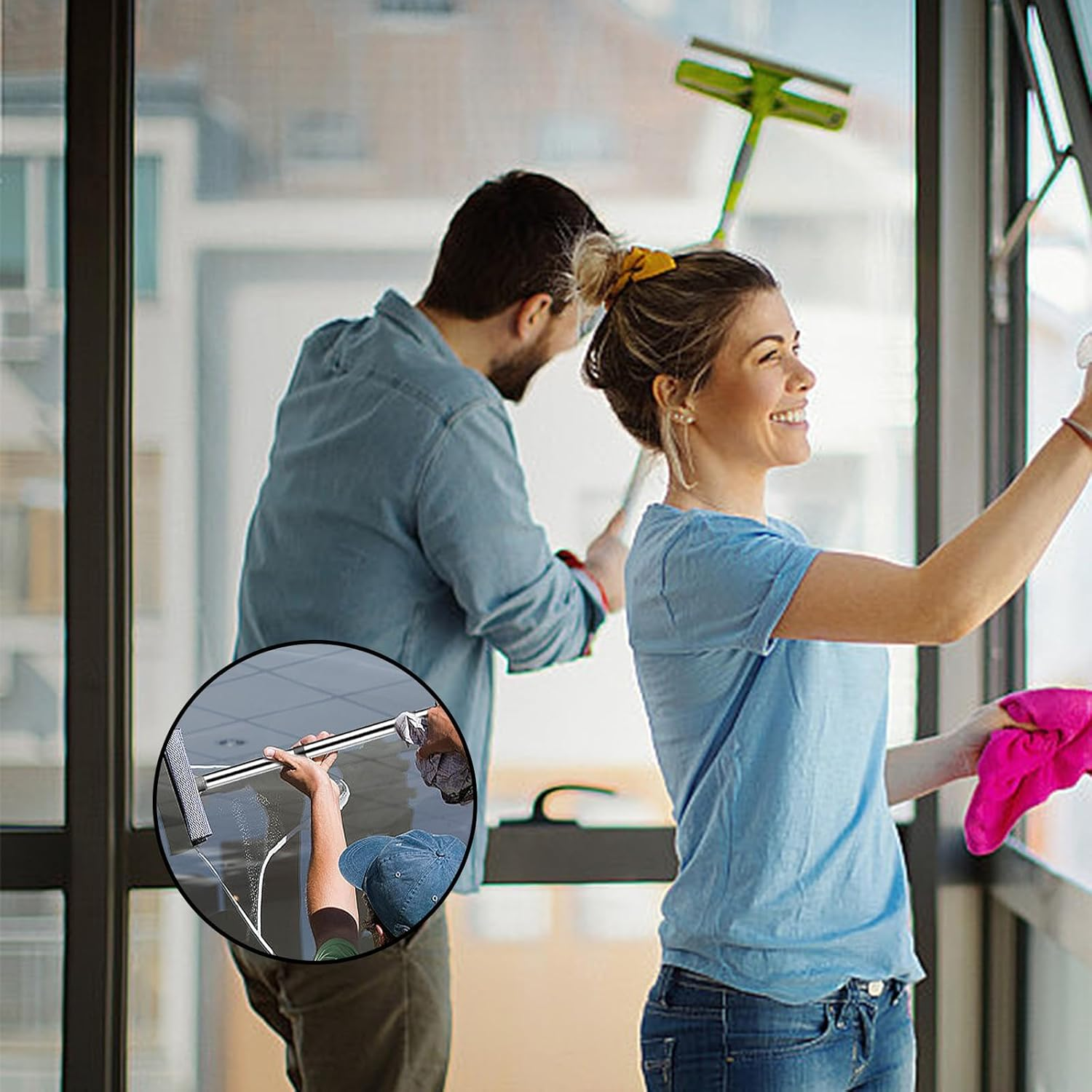 SRJQXH Broom Telescopic Handle 1 Set Stainless Steel Telescopic Poles Spliced Cleaning Rod Telescopic Rod Window Cleaning for Home, Hotel, School image number 2