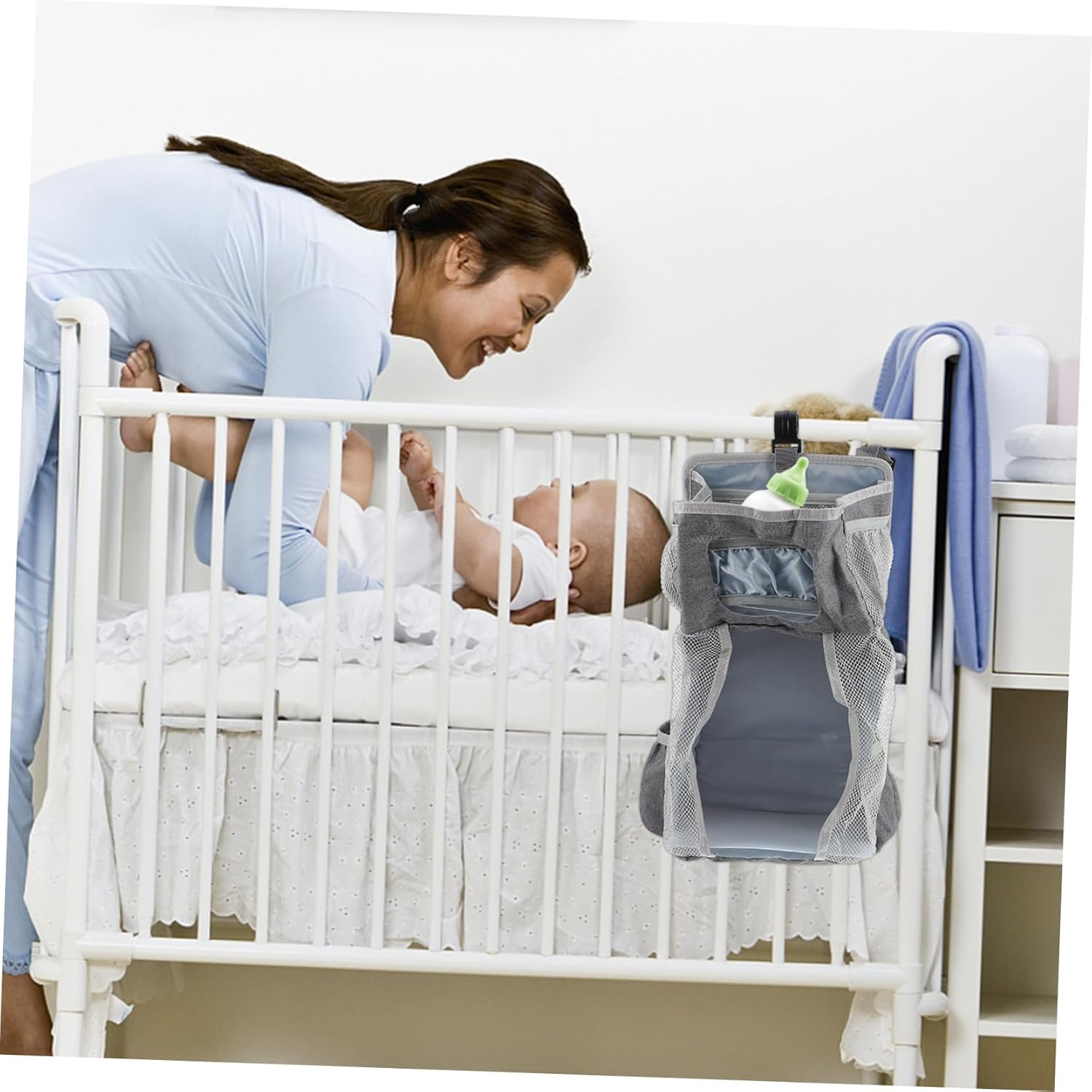 Hanging Diaper Bag Pouch Crib Diaper Organizer Nappy Holder for Nursery image number 5