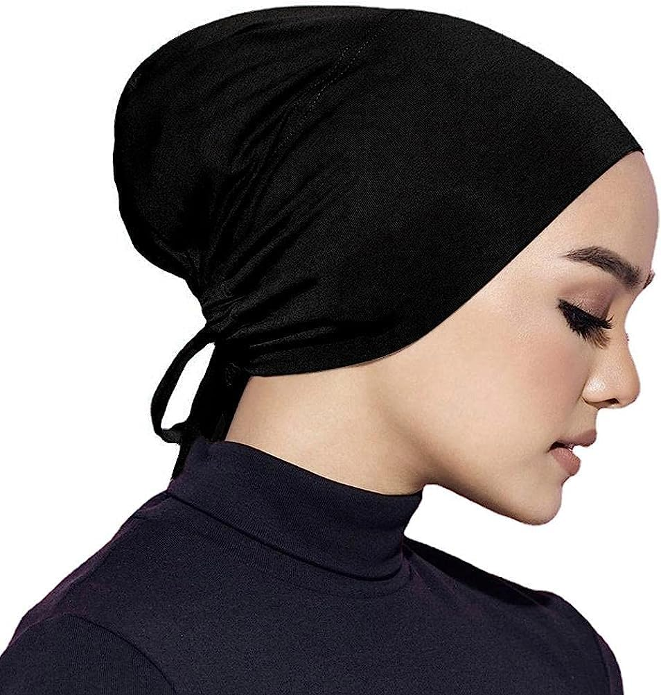 Women under Scarf Hat Hijab Cap, Adjustable Islamic Muslim under Scarf Hijab Cap with Tie-Back Closure image number 4