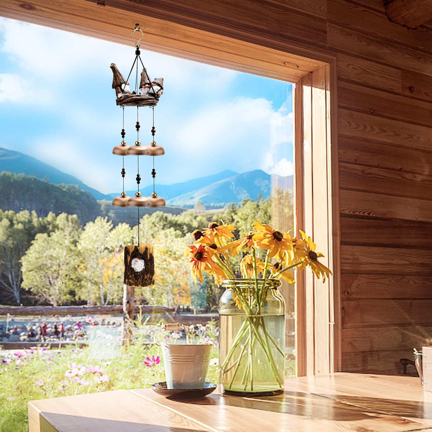 Gnome Wind Chimes for outside with 6 Larger Bells - Item for Mom, Dad, Daughter, Women - Outdoor Decor for Patio, Porch, Garden, Backyard image number 3