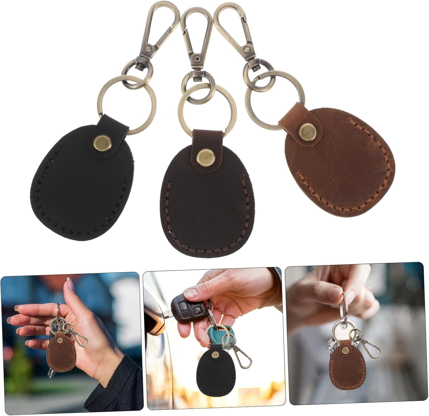 POPETPOP 3Pcs Handmade Pu Card Holder Keychain Vintage Access Card Case for Women Keychain Storage Bag image number 3