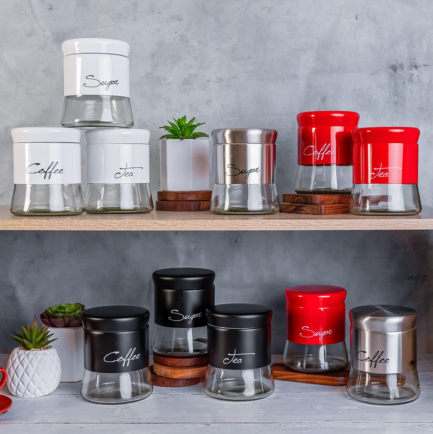 The House of Florence Glass Canisters 3 Piece Set, Black image number 1