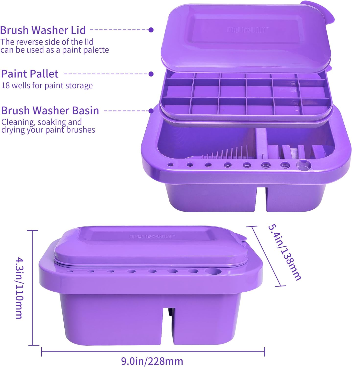 Mylifeunit Paint Brush Cleaner, Paint Brush Holder and Organizers with Palette for Acrylic, Watercolor, and Water-Based Paints (Purple)