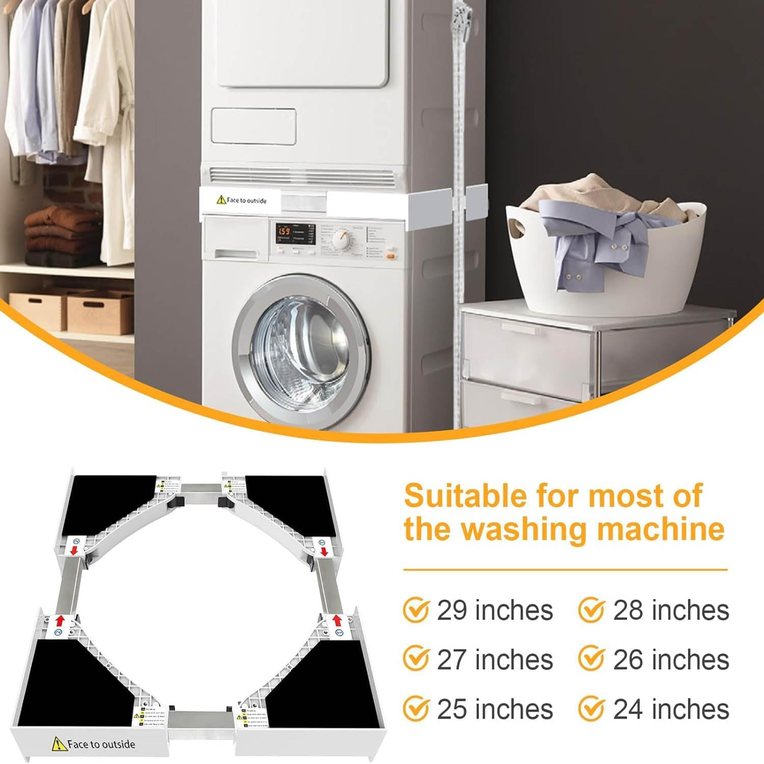 Stacking Kit for Washer and Dryer，Washer Dryer Stacking Kit, Universal Stacking Kit for Washer and Dryer, 29" 28" 27" 26" 25" 24" Inch Adjustable Stackable Washing Machine Kit with Ratchet Strap ﻿