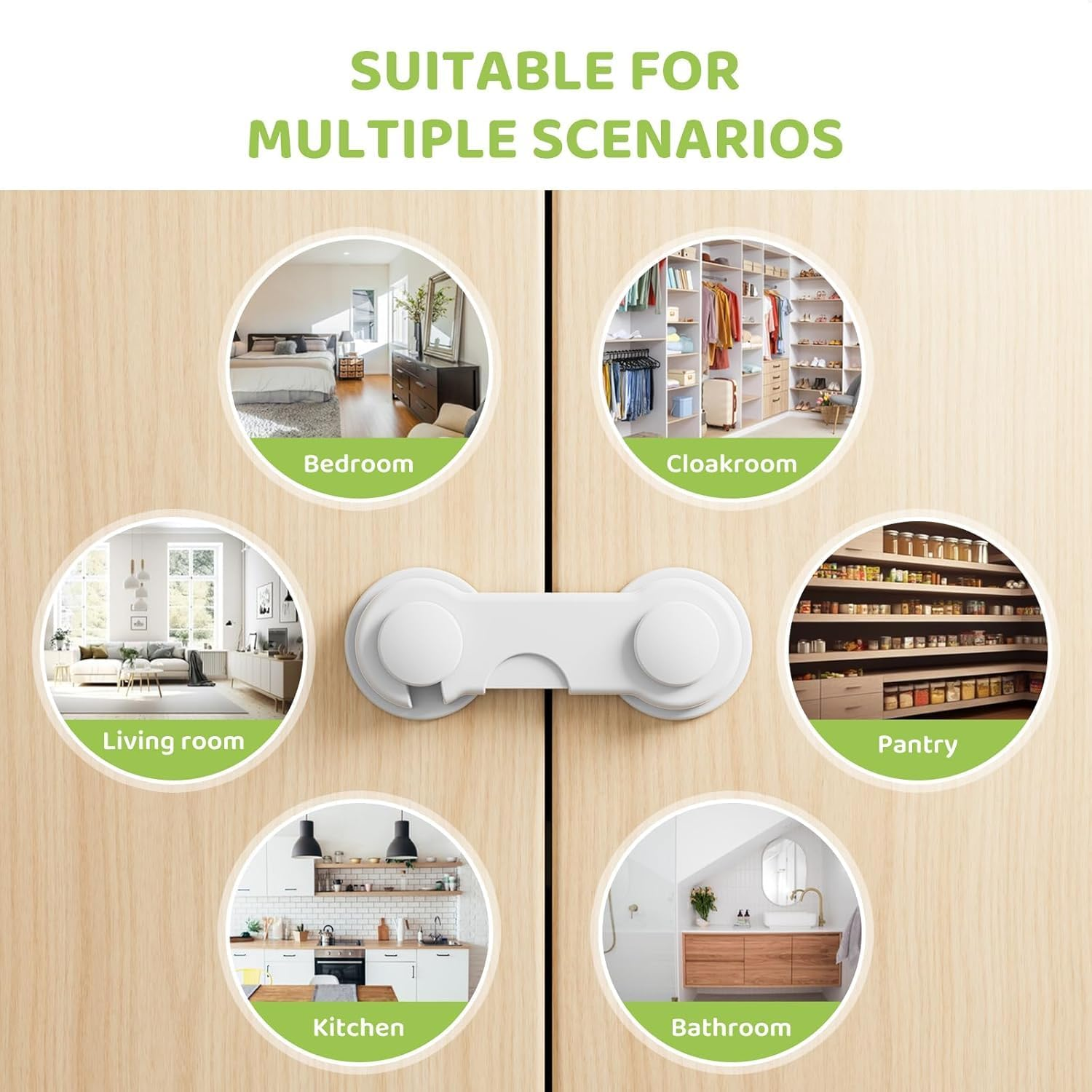 10 Pack Child Safety Locks,With Removable Adhesive Tape,Baby Safety Cabinet Locks for Wardrobe Cupboards Closet Pantry Door Oven and Freezers（White）