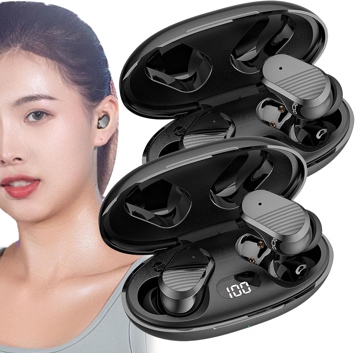 Echo Labs Ear Buds 2024 Edition, Wireless Audio Earbuds, Waterproof Bluetooth, LED Power Display (2Pcs Black)