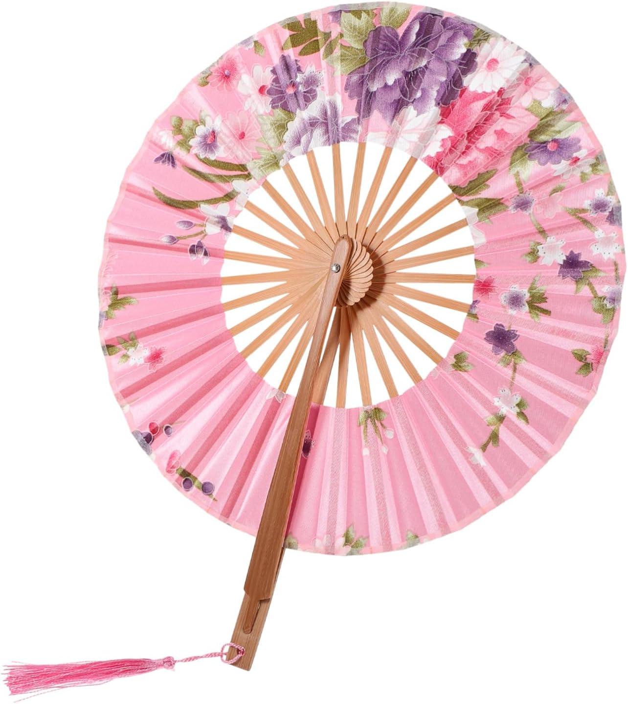 Amosfun 4Pcs Chinese Japanese round Folding Fan Handheld Vintage Bamboo Hand Fan for Women Wedding Party image number 2