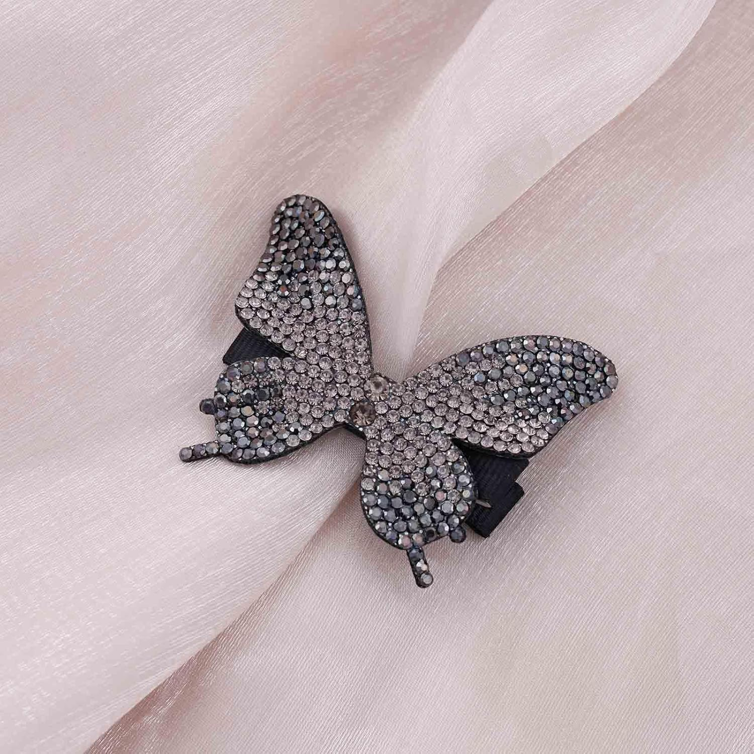 Yheakne Vintage Crystal Butterfly Hair Clip Silver CZ Butterfly Hair Clip Paved CZ Butterfly Hair Pin Glitter Rhinestone Headwear Barrette Head Clip Jewellery Women (Black)
