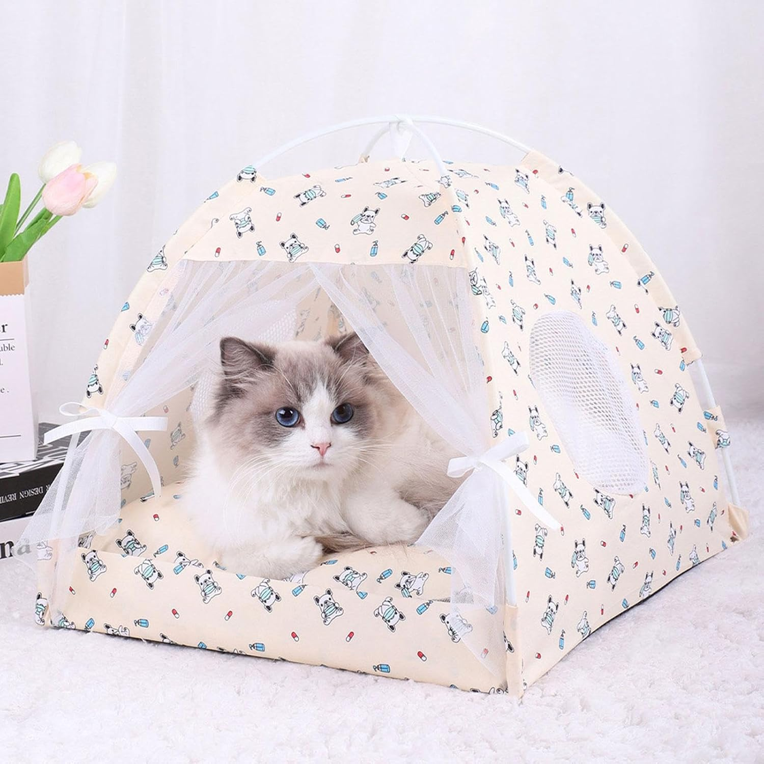Outdoor Cat Tent,Portable Cat Cave Tents | Pet Sun Shelter, Semi-Enclosed Floral Pet Cave Nest, Foldable Dog Tent Bed for Indoor and Outdoor