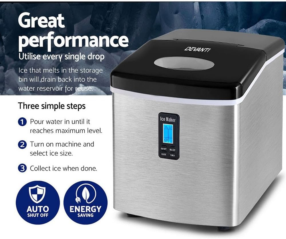 Devanti 120W Stainless Steel Portable Ice Cube Maker Machine, 3.2 Litre Capacity, Silver image number 6