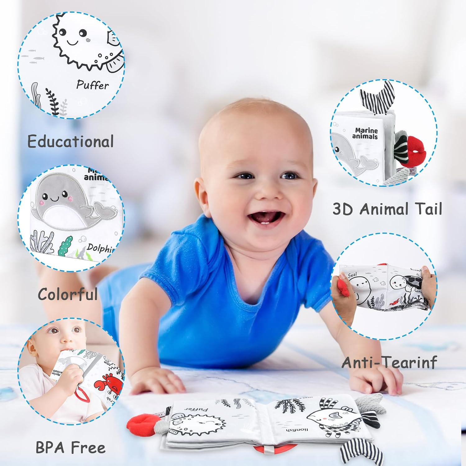 Vicloon Soft Cloth Baby Books - 0-6 Months, 3D Black & White High Contrast Books image number 5