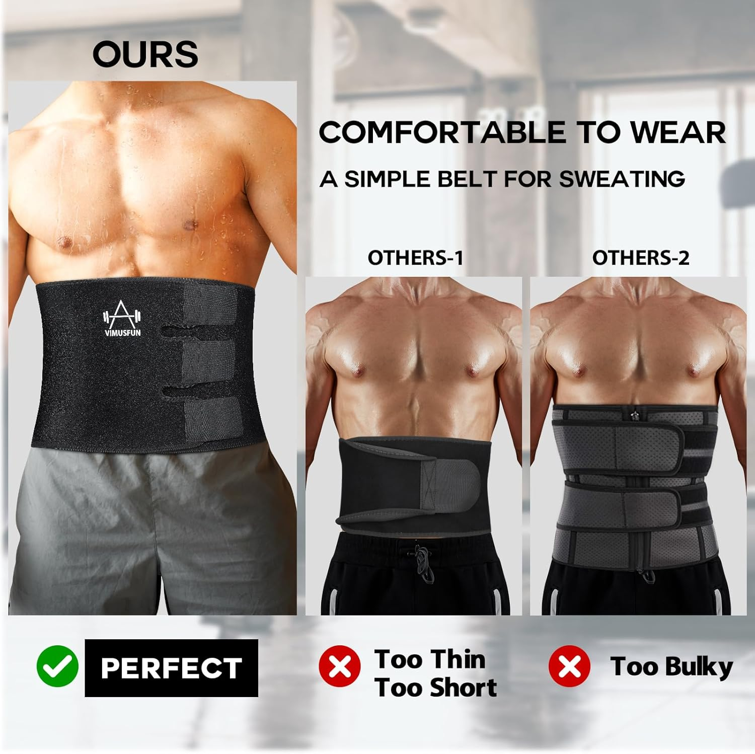 Waist Trimmer Belt Men Sweat Band Stomach Wrap Waist Trainer for Women Belly Fat, Unisex Waist Trainers Black image number 6
