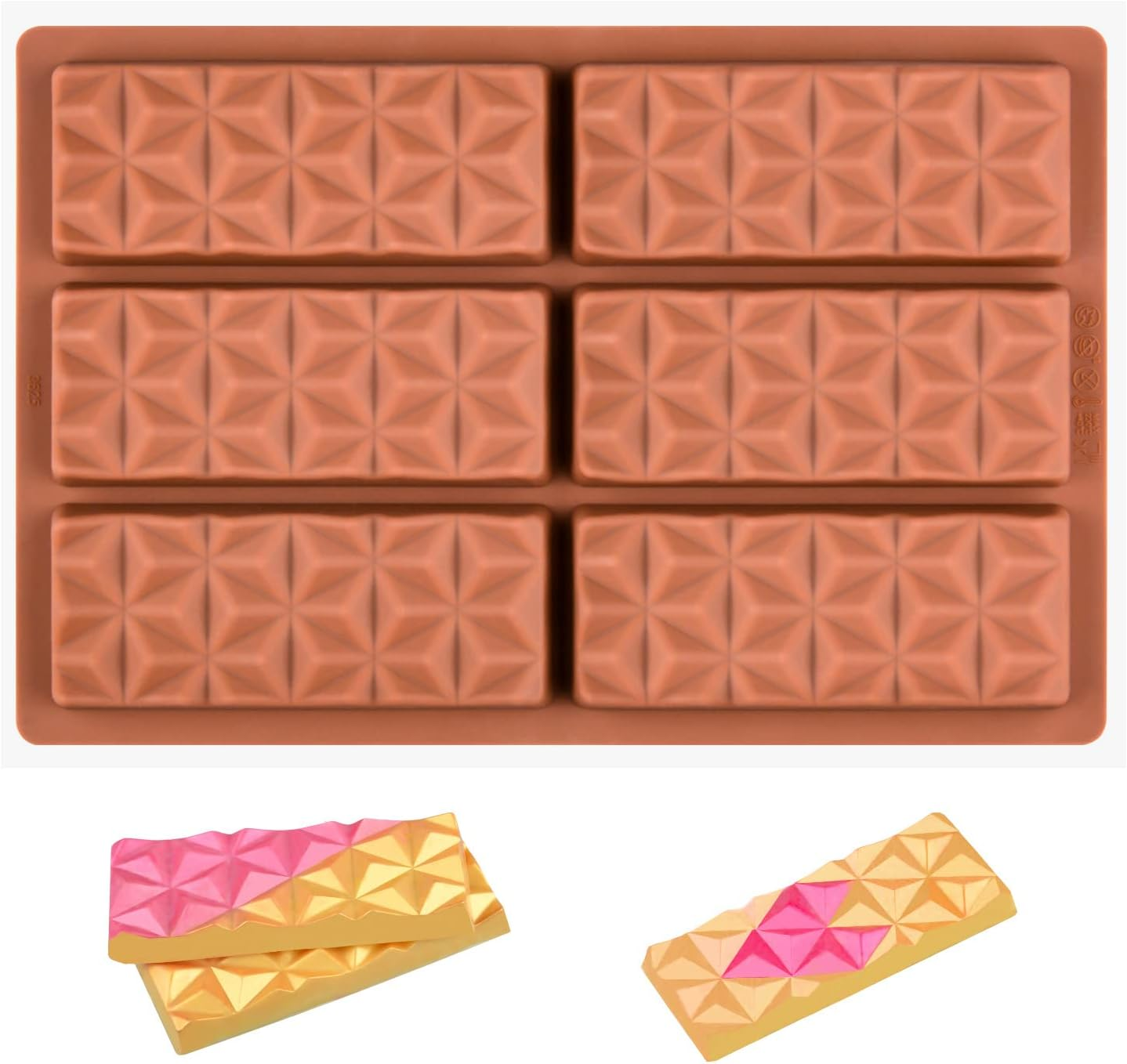 Fimary 2 Pcs Break Apart Chocolate Molds Silicone Deep, Stuffed Candy Bar Molds Silicone Shapes, Silicone Molds for Wax Melts Large(Pyramid) image number 3