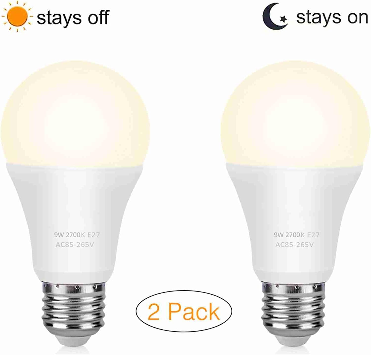 E26 Dusk to Dawn Light Bulb 9W 800LM Warm 3000K Smart Sensor Bulb 180掳 Beam Angle