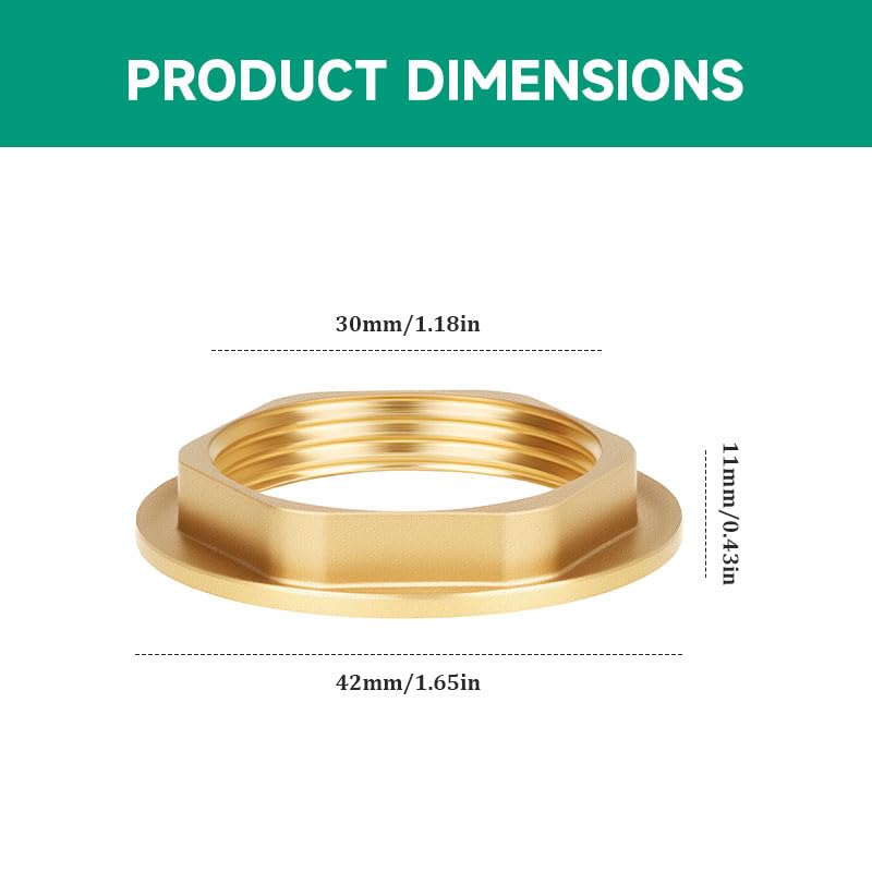 4 Pcs Brass Nut Pipe Fittings with Silicone Washers, 1 Inch BSP Female Thread Faucet Fittings Hex Lock Nut Flange Single Hole for Kitchen Basin Sink Pipes