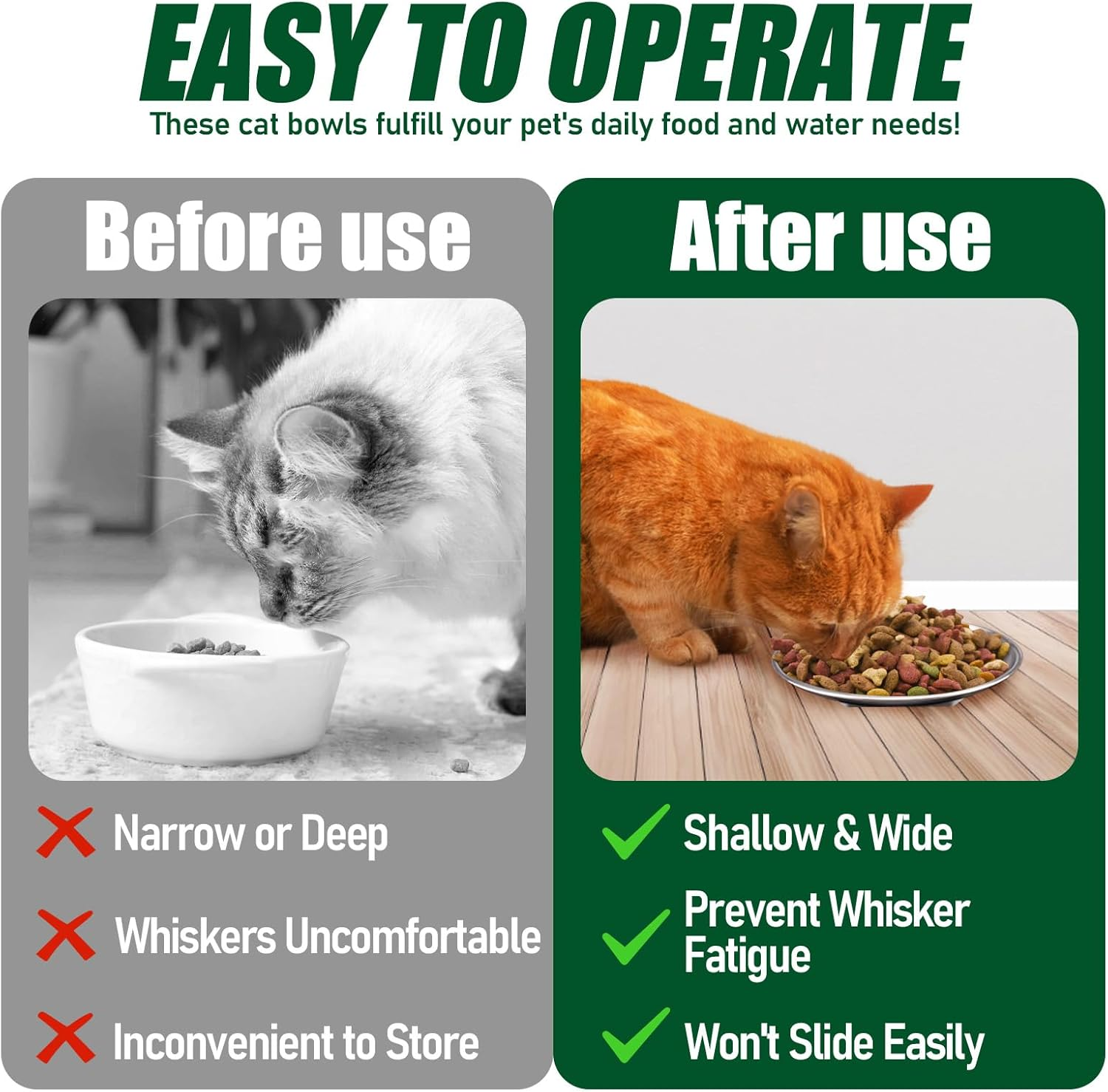 3 Sets of Stainless Steel Cat Bowls Whisker Friendly with Non Slip Silicone Placemats, Shallow Kitten Food Bowl Cat Plates for Wet Food, Suitable for Cats Small Pets (Silver) image number 4