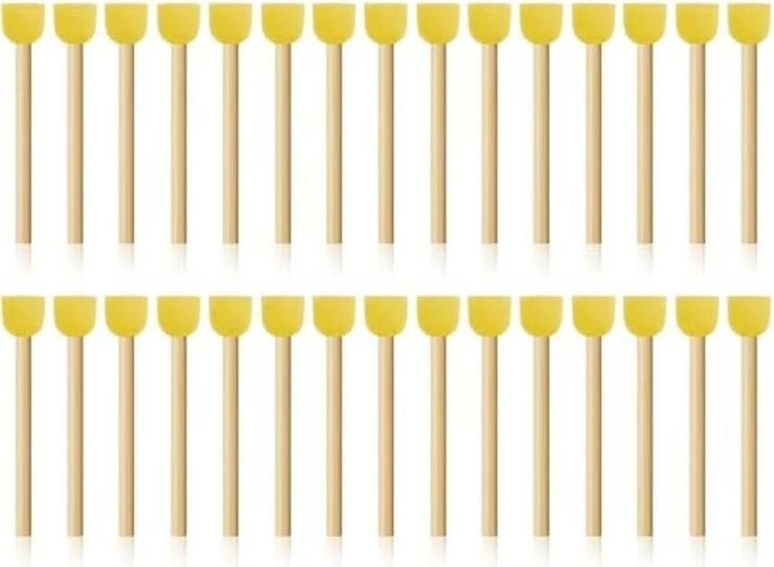 Round Painting Sponge Brush, 30Pcs Yellow round Sponges Brushes Wooden Handle round Foam Brushes,Round Wooden Handle Sponge Foam Brush Yellow Sponge Brush,Round Foam Brush Sponge Brushes for Painting image number 4