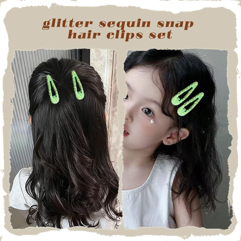 Glitter Sequin Snap Hair Clips for Girls Women Bright Colorful Snap Barrettes Hairpins Shimmery Sequin Cheerleader Cheer Festival Hair Accessories for Prom Hot Pink Blue Purple Green Brown 12 PCS image number 3
