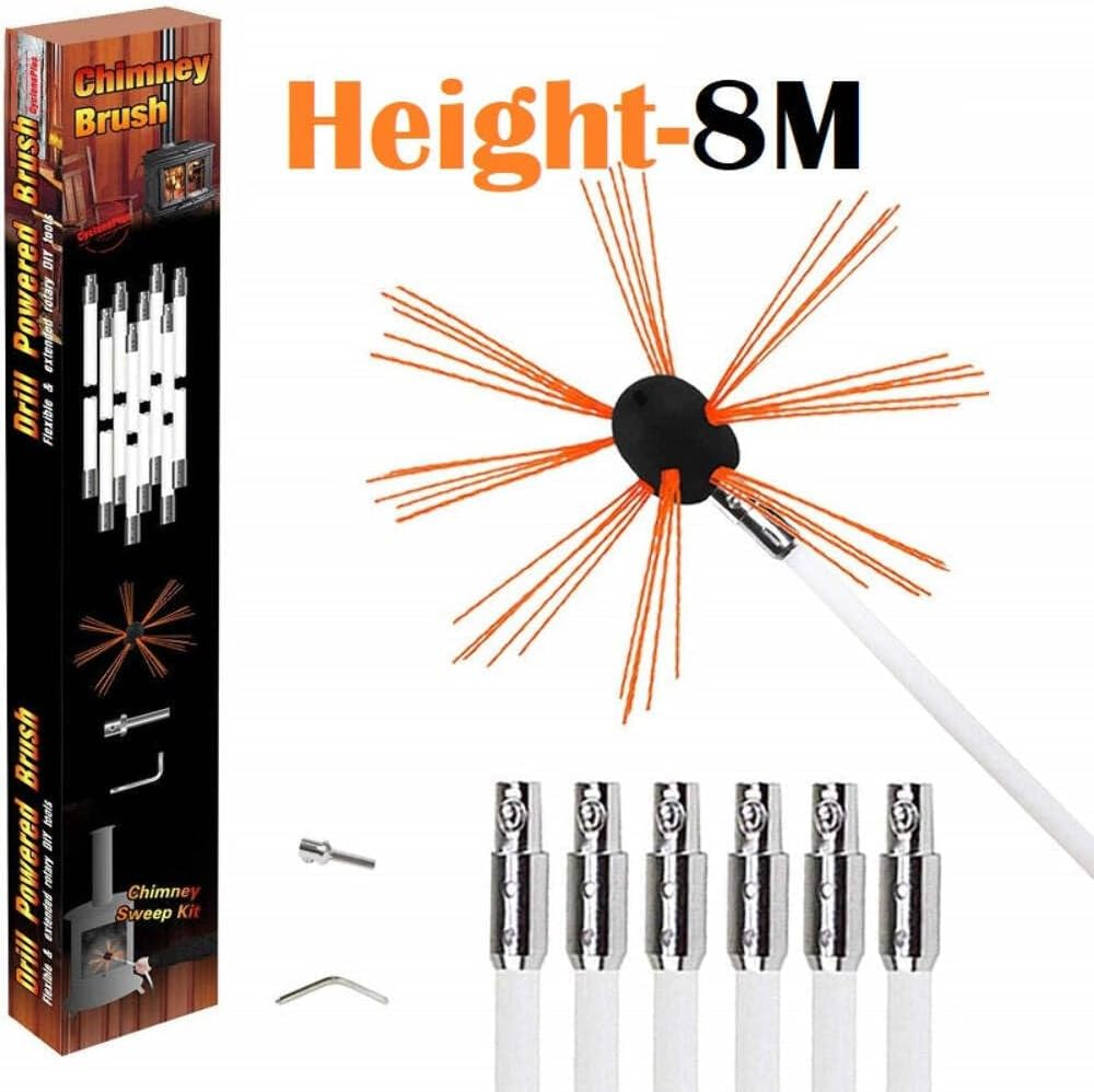 Homyspire Chimney Cleaning Brush Fireplace Flue Sweep Whip Cleaner Tools 26 Feet Rotary System Flexible 8 Rods Kit Drill Powered Chimney Cleaner image number 2