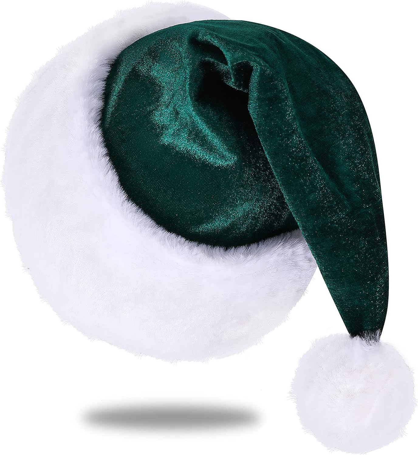 Eoocan Santa Hat for Adults, Unisex Velvet Comfort Xmas Hats Extra Thicken Plush for Christmas New Year Festive Holiday Party