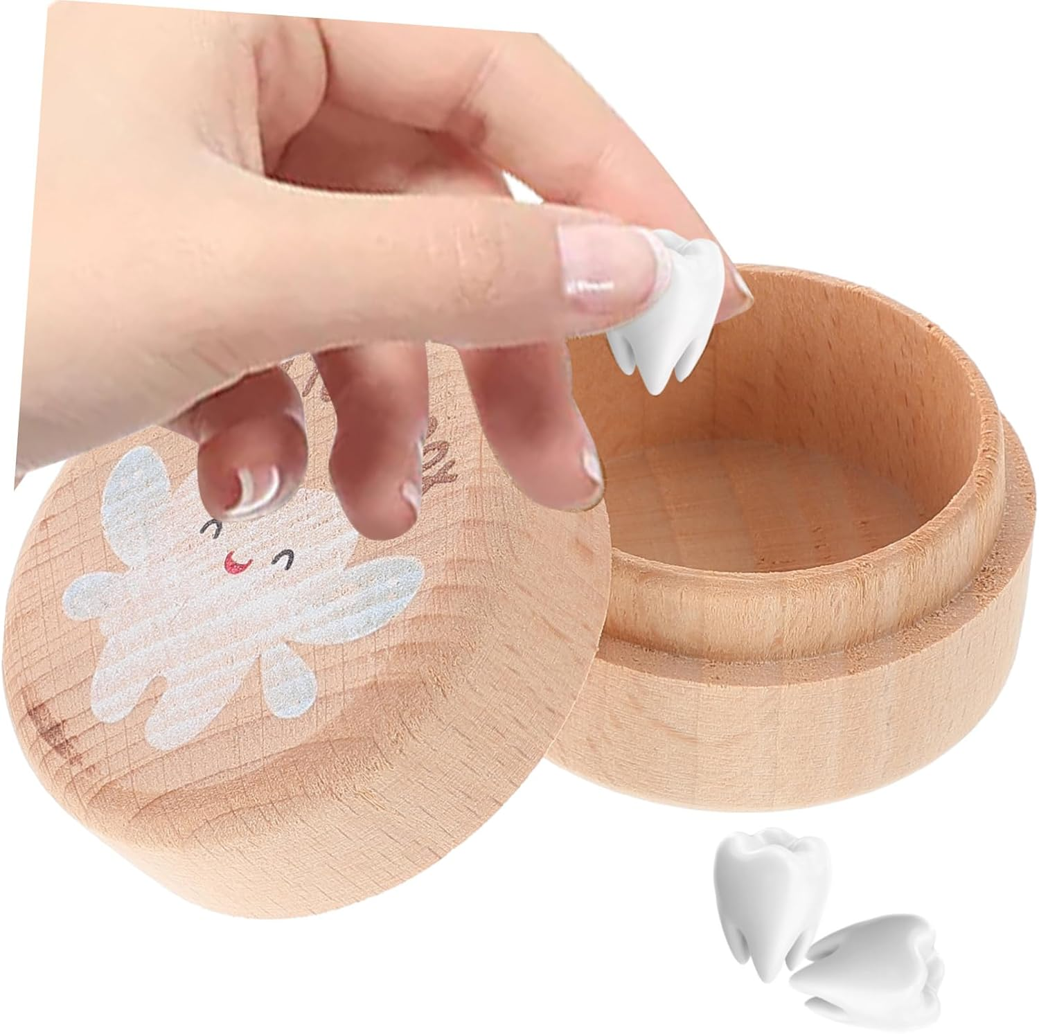 2Pcs Wooden Tooth Keepsake Box for First Lost Teeth Cute Boy Girl for Boys Girls image number 2