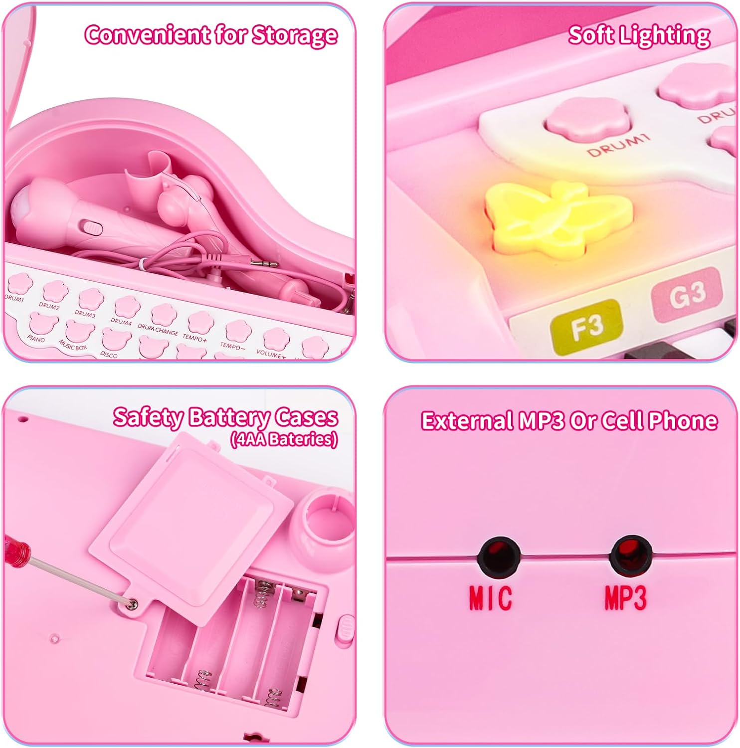 Amy & Benton Toddler Piano Toy Keyboard for Kids 24 Keys Pink Birthday Gift Toys for Baby image number 6