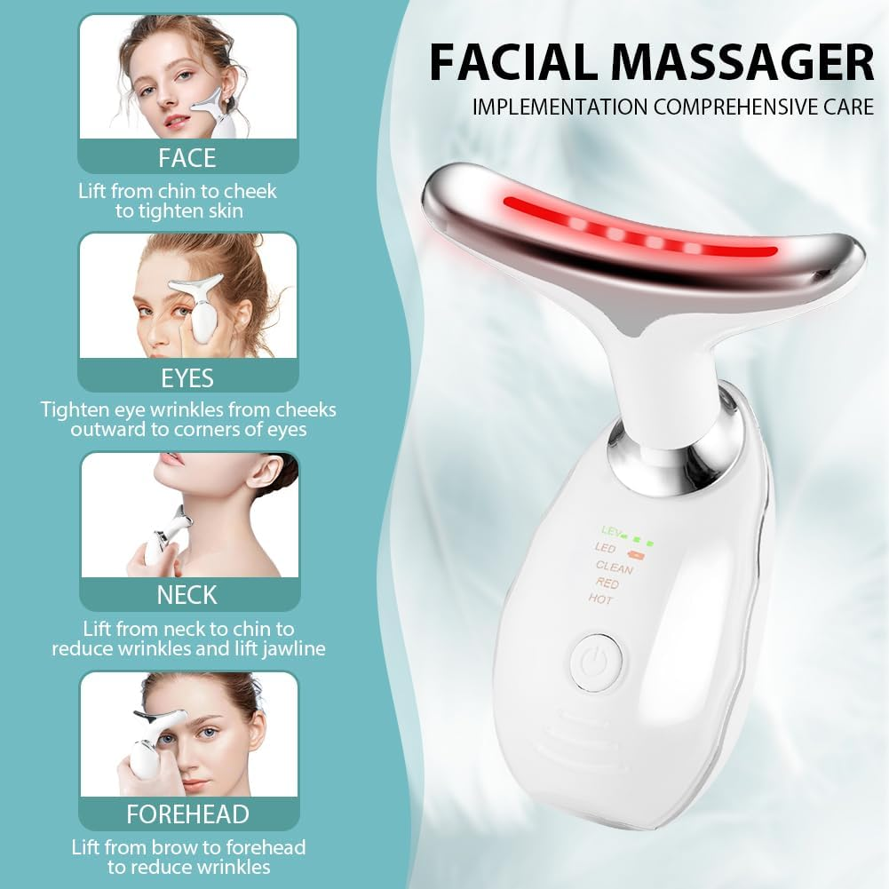 ACWOO Face Massager against Wrinkles, 3-In-1 Neck and Face Massager, Electric EMS Face Massage for Men and Women, 45&deg;C V Face Beauty Meter Facial Device, 7 Coloured LED Modes image number 5