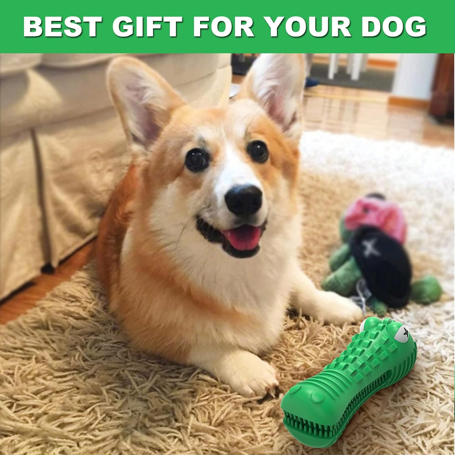 Dog Toys for Aggressive Chewers, Toothbrush for Old or Young Pet, Dog Chew Toys Made with Toughest Natural Rubber ,Durable Squeaky Dog Toys image number 4